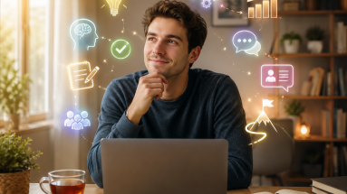 Beginner marketer learning mindset shifts for beginner internet marketers at a laptop