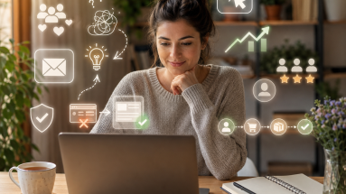Beginner marketer fixing marketing conversion killers on a laptop to improve audience action and conversions.