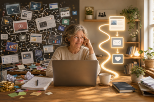 Overwhelmed beginner distracted by too many platforms, tools and shiny online business opportunities.
