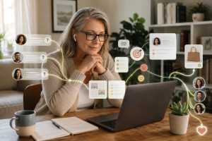 Marketer researching audience needs and building trust before recommending a product.