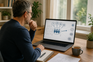 Mature marketer choosing a specific target audience and one primary traffic source for a focused marketing system.
