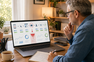 Marketer tracking clicks, leads, conversions, and customers through a paid advertising journey.