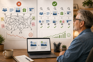 Marketer improving ad campaign optimization by testing one advertising element at a time.