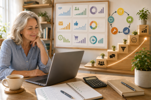 5150826 Mature beginner using a simple weekly marketing metrics dashboard to measure and improve online business results