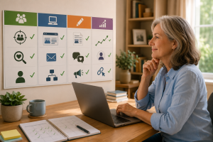 Mature beginner following a 30-day AI affiliate marketing action plan
