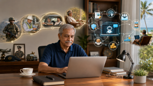 Retired ex-serviceman beginning AI affiliate marketing from his home office