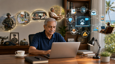 Retired ex-serviceman beginning AI affiliate marketing from his home office