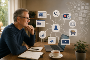 Senior marketer organising the main tools of internet marketing into a simple connected system.

