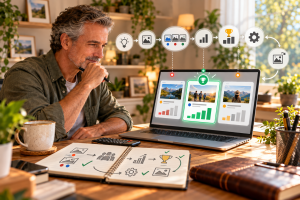 Mature beginner comparing paid advertising tests and using campaign data to improve results.