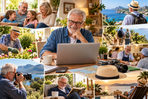 Retiree balancing online business with family, hobbies, volunteering, and leisure time.