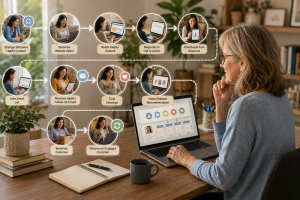 3100926 Customer journey from website visitor to email subscriber, trusted follower, and online customer.