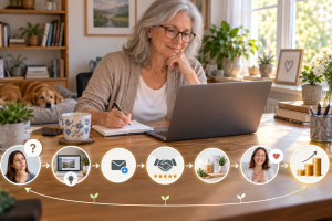 Simple affiliate marketing for seniors journey from helpful content to trusted product recommendation.