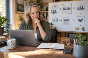 Retiree building an email list and creating simple digital products for an online business.