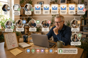 4100926 Internet marketer building audience trust through helpful emails, follow-up content, and ongoing communication.