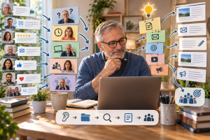 Mature marketer researching audience questions and language to write more persuasive copy.
