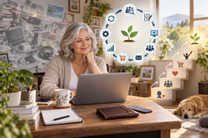 5240926 Mature beginner following a simple step-by-step system for building online income in retirement.