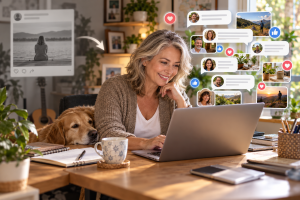 Mature internet marketer building relationships through helpful social media conversations and replies.