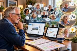 Mature digital marketer researching audience needs through social media discussions, online surveys and customer feedback.
